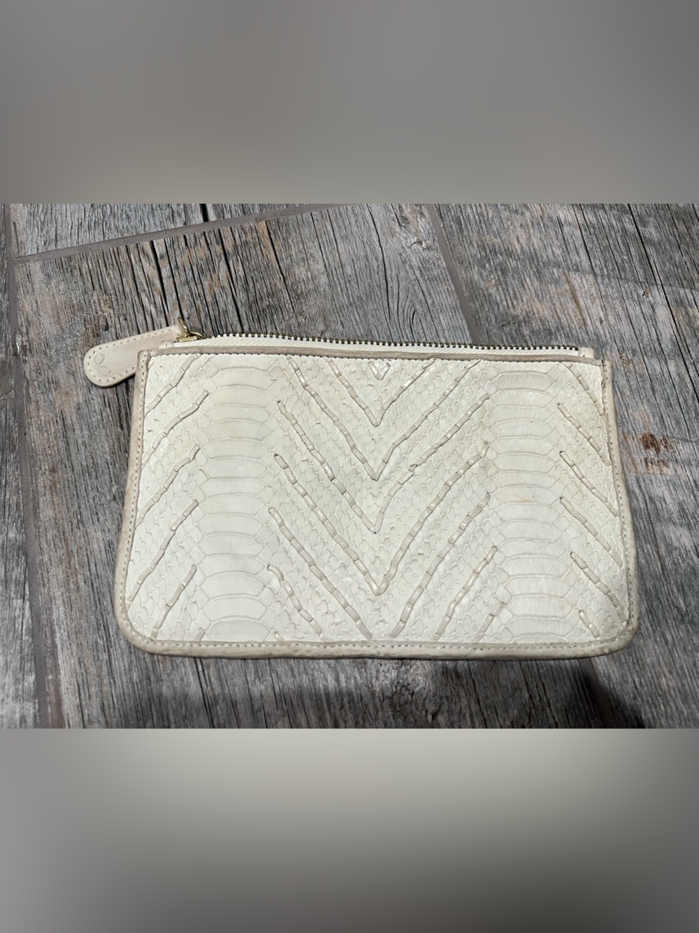 Monika Chiang Embossed Leather Top Zip Clutch Wallet Cream Snakeskin - Picture 3 of 7